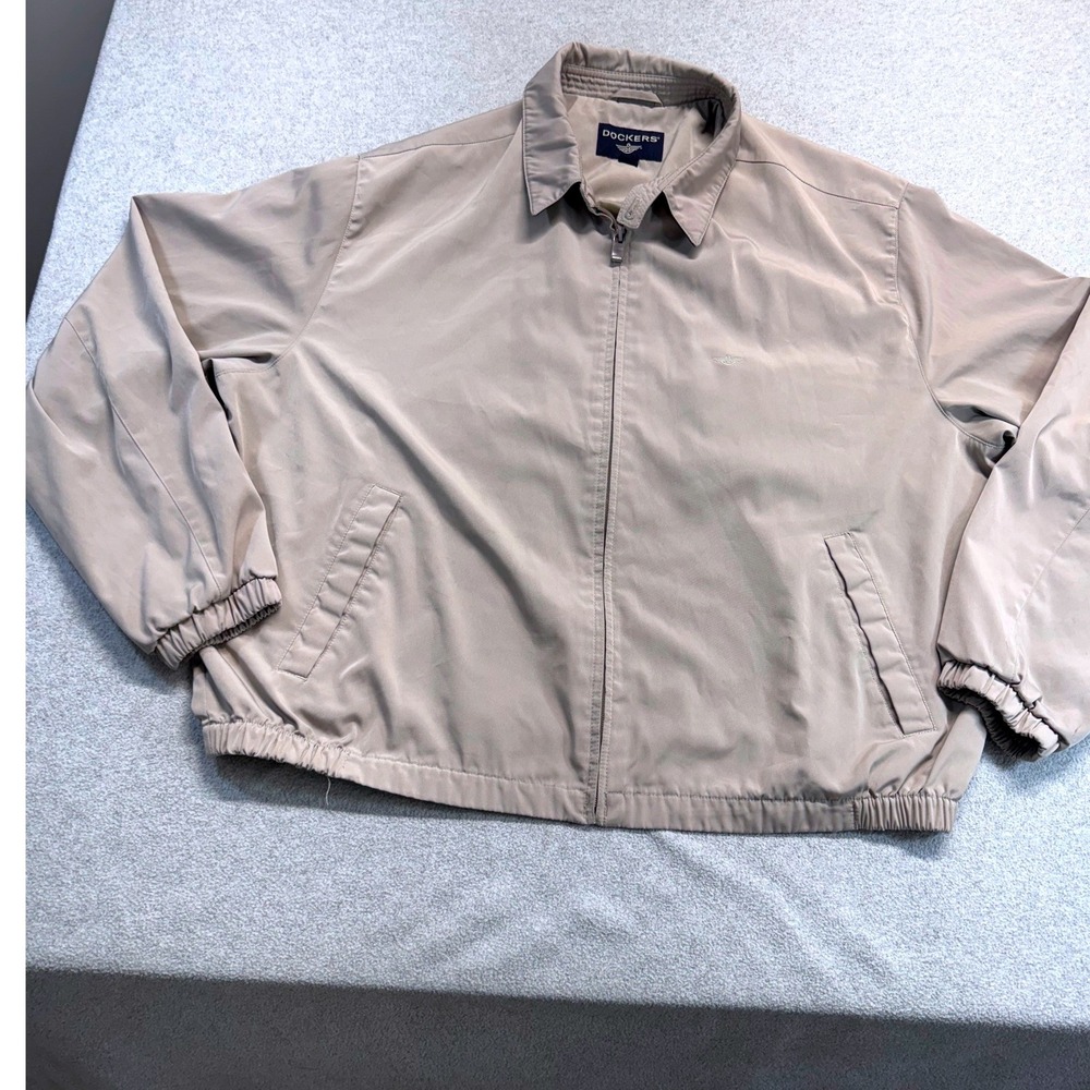 Dockers Microfiber Jacket Mens XXL Khaki Tan Full Zip Lightweight Harrington
